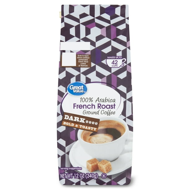 Great Value French Roast, 100 Arabica, Dark Roast, Ground Coffee, 12