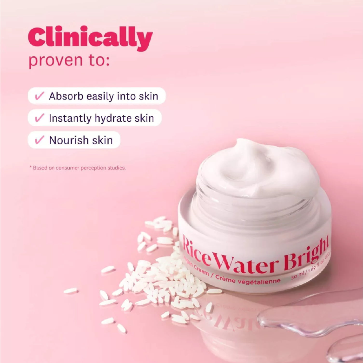 The Face Shop Rice Water Bright Vegan Cream, Hydrating Korean Skin Care with Hyaluronic Acid and Niacinamide- 1.69 fl oz