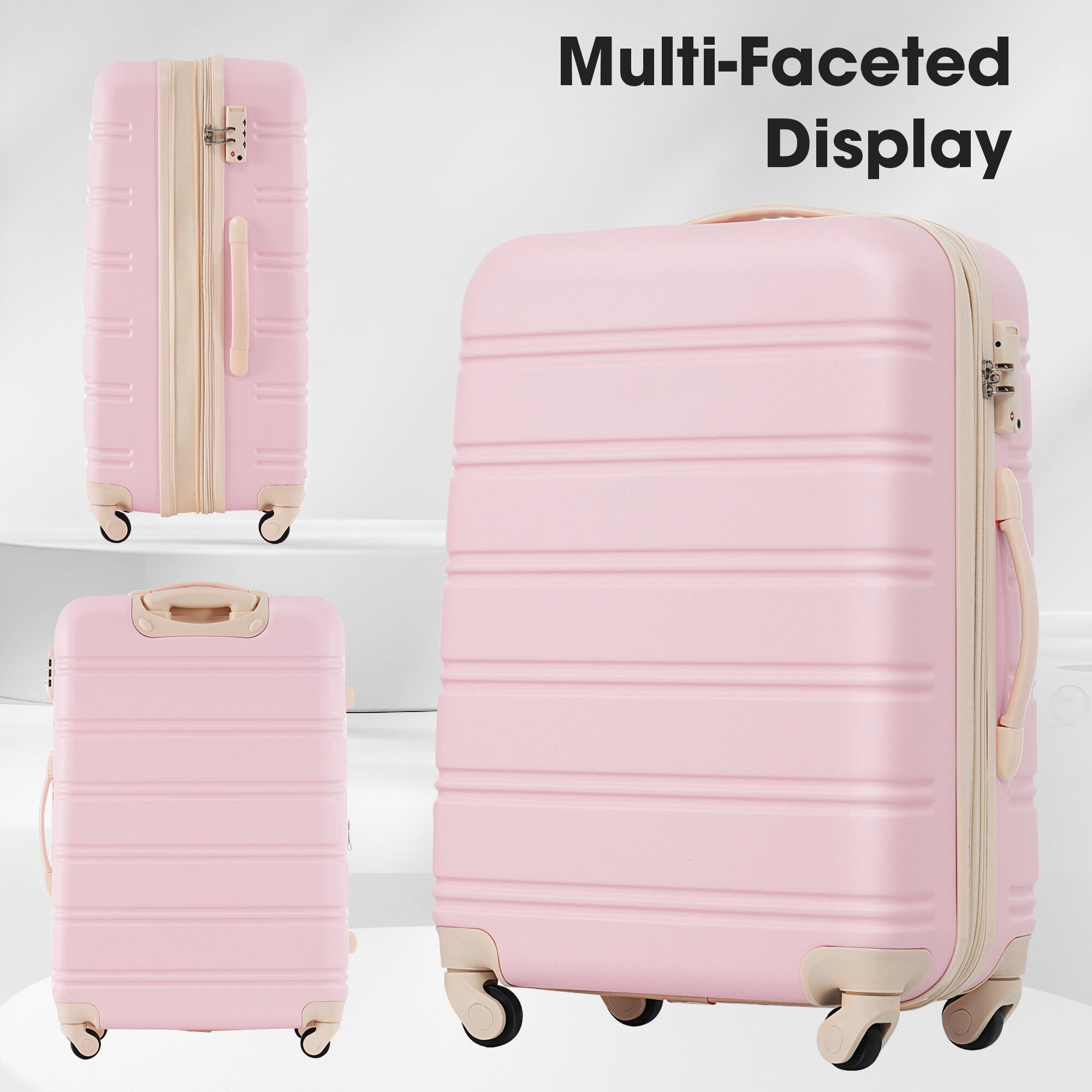 Hardside Suitcase, Hardshell Luggage Sets 4 pcs + Bag Spinner Suitcase with TSA Lock Lightweight-16"+20"+24"+28" Luggages, Light Pink Hardside Luggage,Abs Hardside Checked Luggage