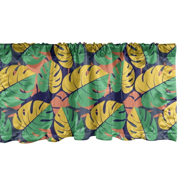 Ambesonne Exotic Valance Pack of 2, Abstract Tropical Jungle, 54"X12", Sea Green Earth Yellow