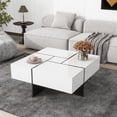 thumbnail image 2 of Gzxs Coffee Table with 4 Hidden Storage Compartments, Unique Design Square Cocktail Table with Extendable Sliding Tabletop, UV High-Gloss Design Center Table for Living Room, 31.5"x 31.5" White, 2 of 10