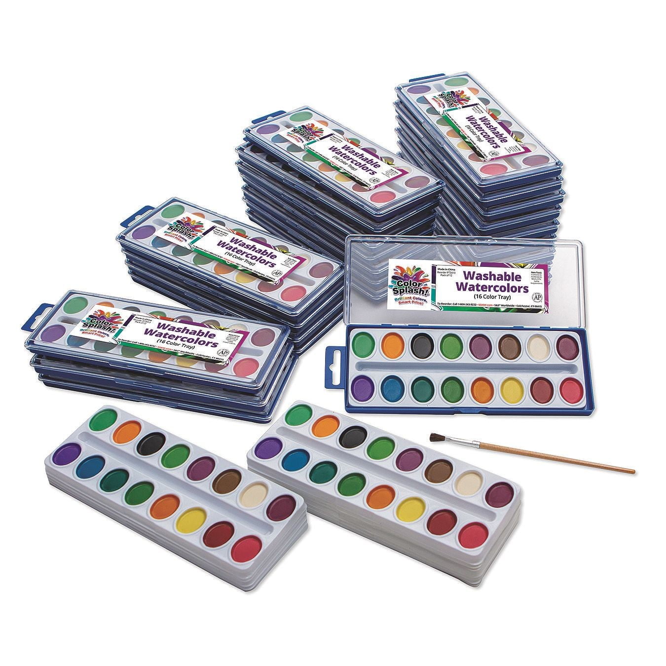 Color Splash!® Washable Watercolor Mega Pack, 16-Color Trays w/Refills (Pack of 36)