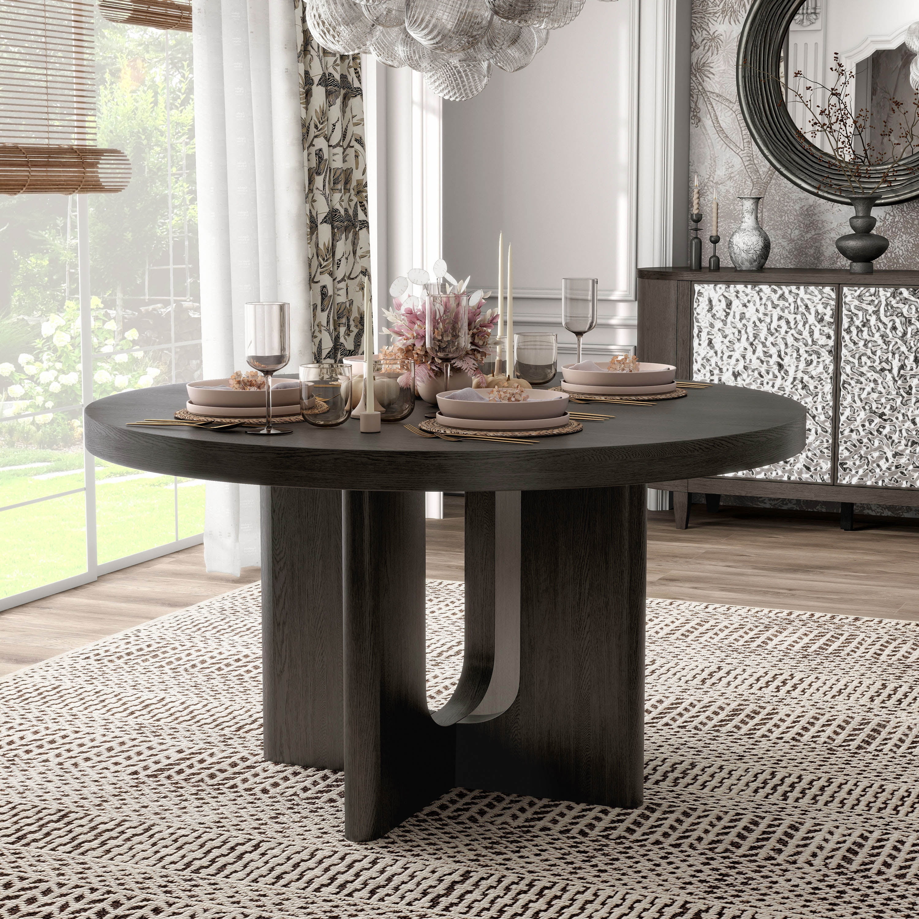 Furniture of America Cheri 54" Solid Wood Round Indoor Dining Table, Ash Grey