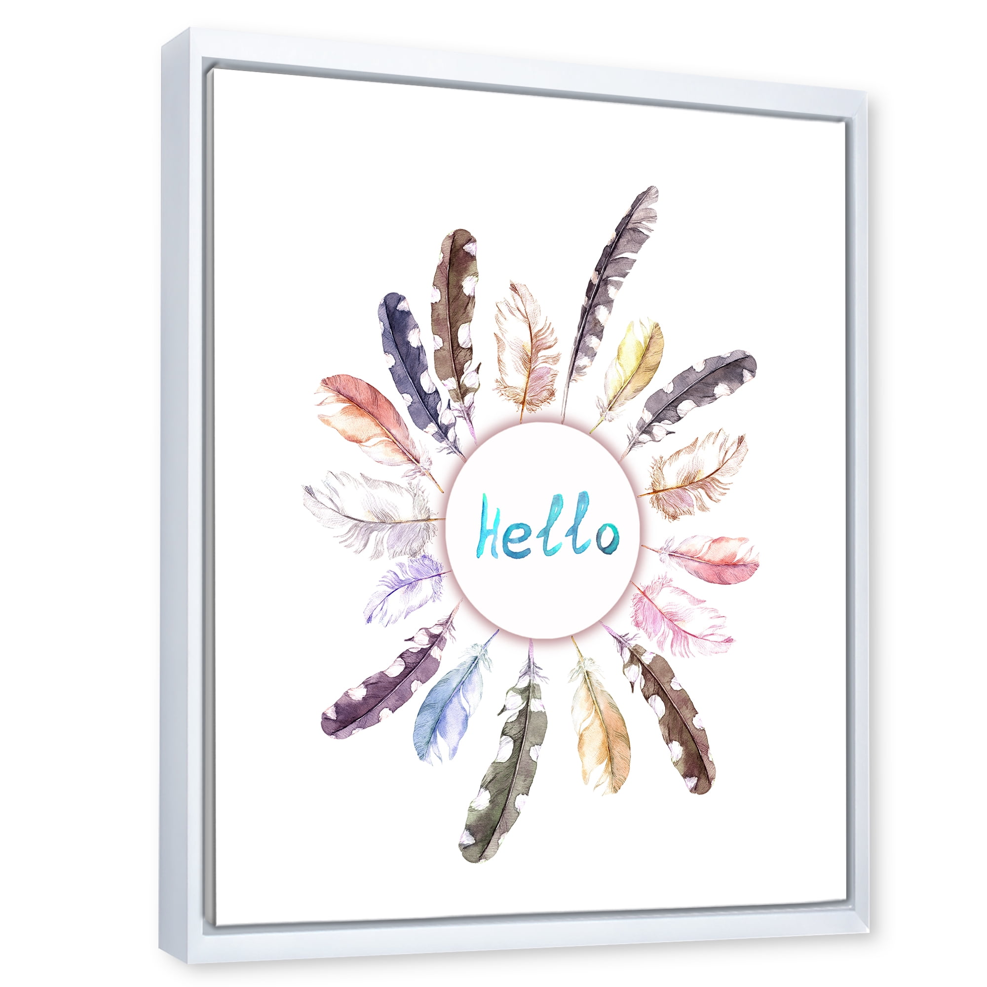 Designart 'Ancient Round Wreath With Birds Feathers' Bohemian & Eclectic Framed Canvas Wall Art Print