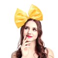 thumbnail image 1 of Bubbmi Diadema de satén con lazo grande Diadema con lazo de gran tamaño de San Patricio Tocado de disfraz para fiesta y festival para niñas y mujeres (amarillo satinado), 1 of 5