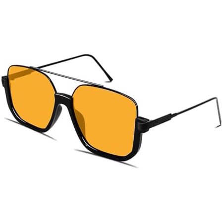 Retro Oversized Aviator Sunglasses for Women Men Square Double Bridge Pilot Sun Glasses 70s Trendy Shades