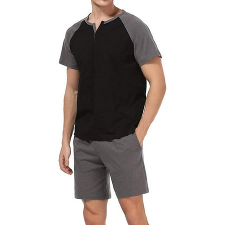 

IMSHIE Men Pajamas Set Short Sleeve Pjs Soft Lounge Set Summer Shorts Sleepwear Loungewear Cotton Nightwear S-XXL vividly