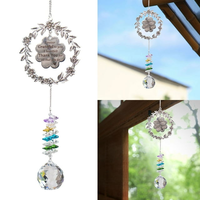Flower Garland Window Decoration Engraved With Gratitude for Rainbow Making and Sunlight Display