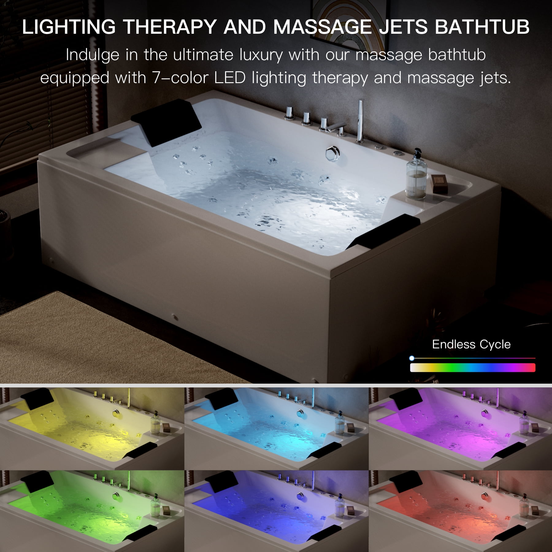 71" x 47" Two-Person Jetted Tub with 12 Bubble Jets, 6 Large Water Jets & 12 Small Back Sprays, Thermostatic Control, Lighting, Acrylic Soaking Tub – White, ETL Certified