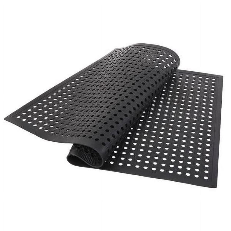 Rubber-Cal Kitchen Mat Anti-Slip Grease-proof Chef Mats - 3/8 in x 3 ft x 5 ft with A Beveled Edge - Black Rubber Mat