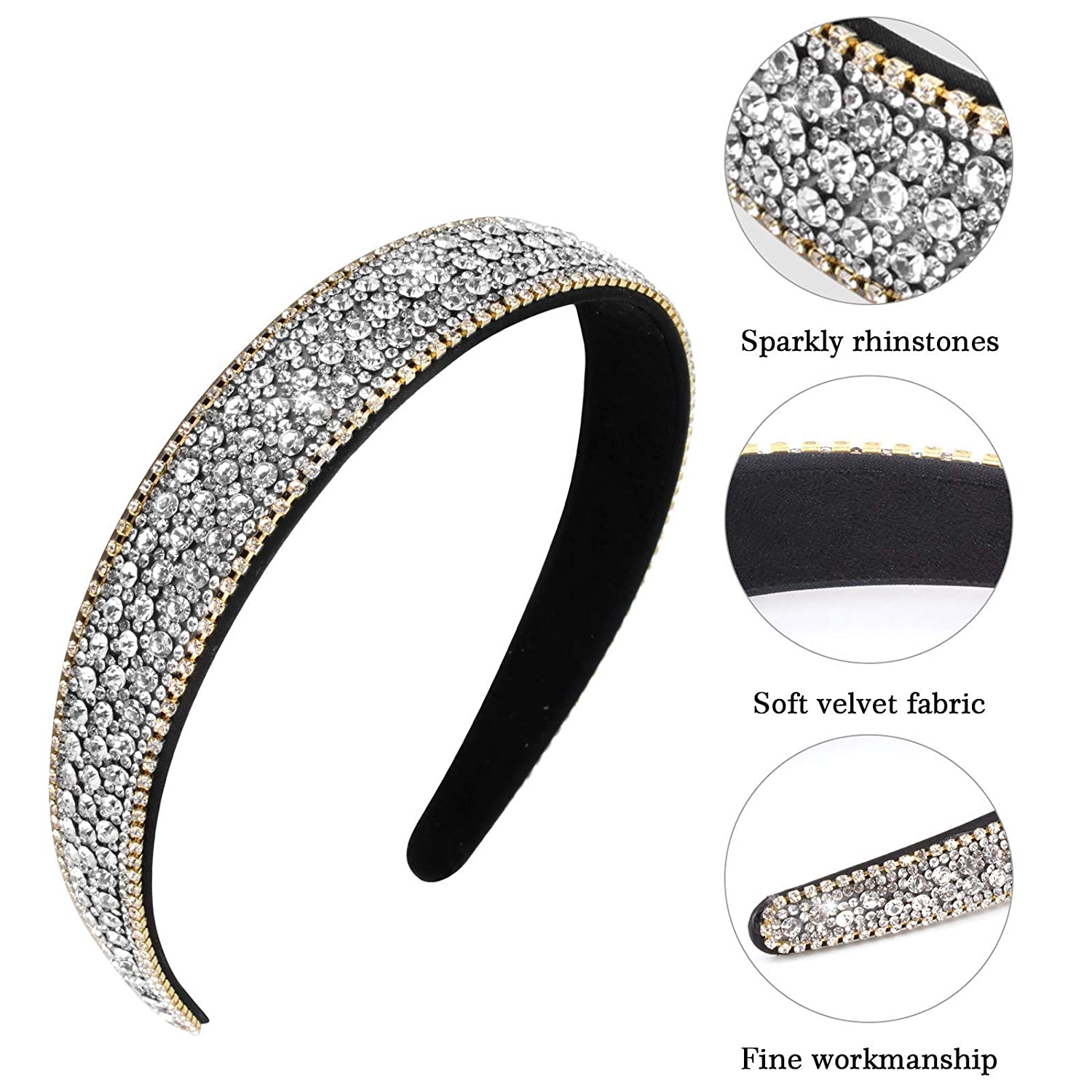 8 Pack Women\'s Wide Headbands Beaded Rhinestone Sparkly Hair Accessories Rhinestone Headband - 1 Pack Crystal Beaded Hair Bands for  main image 4