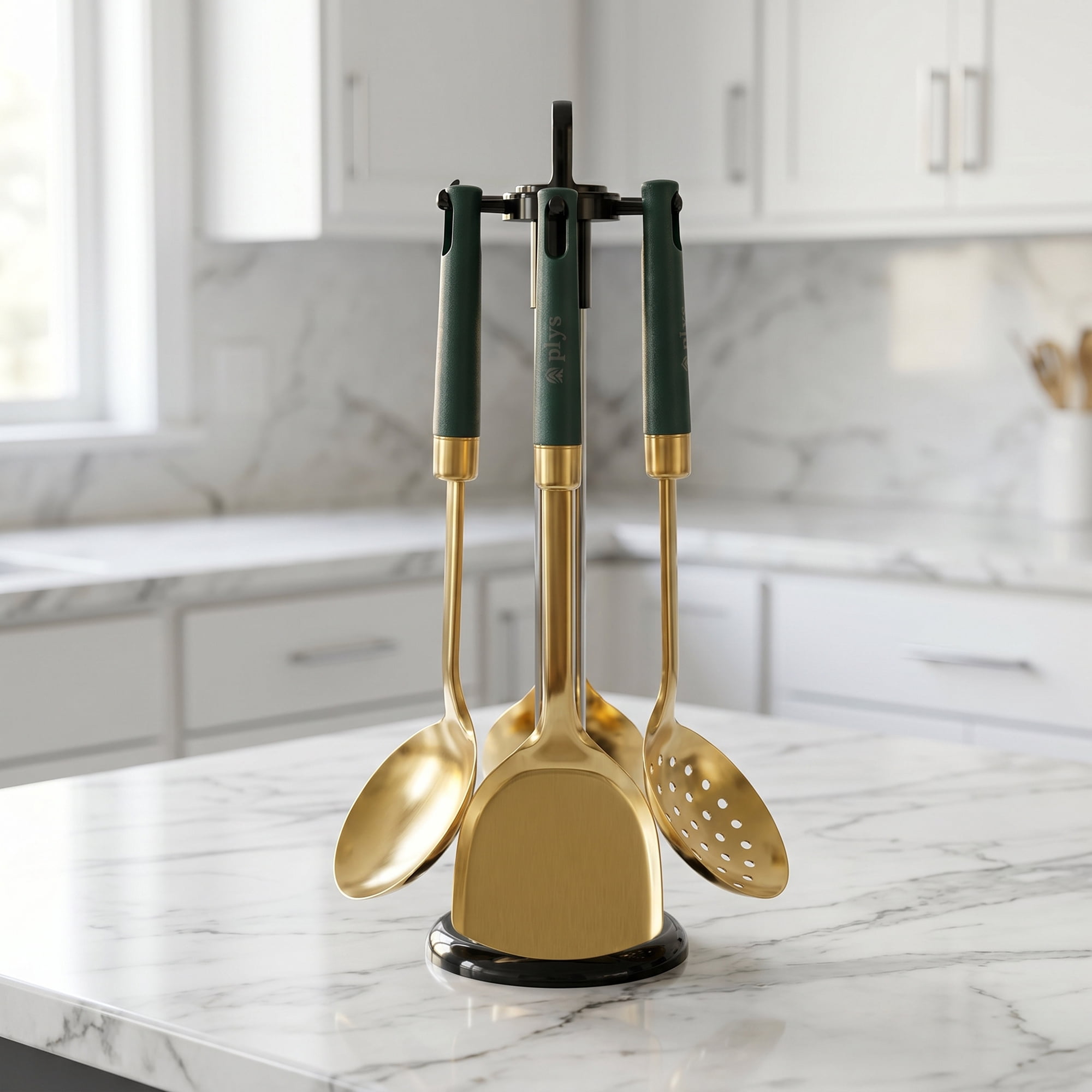 Unique Bargains Color-Blocking Cooking Utensil Set for Home and Gift Green-Gold 4pcs