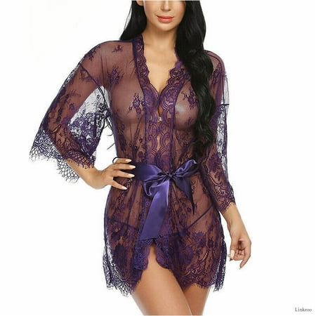 

Womens Sexy Lace Lingerie Robe Babydoll Kimono Dressing Gown Nightwear Nightgown