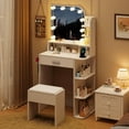 thumbnail image 3 of Vanity Set with Mirror and Lights, Small Makeup Vanity Desk with Stool, Charging Station, 26.4" Compact White Vanity for Small Spaces, 3 Color Lighting Modes, 3 of 9