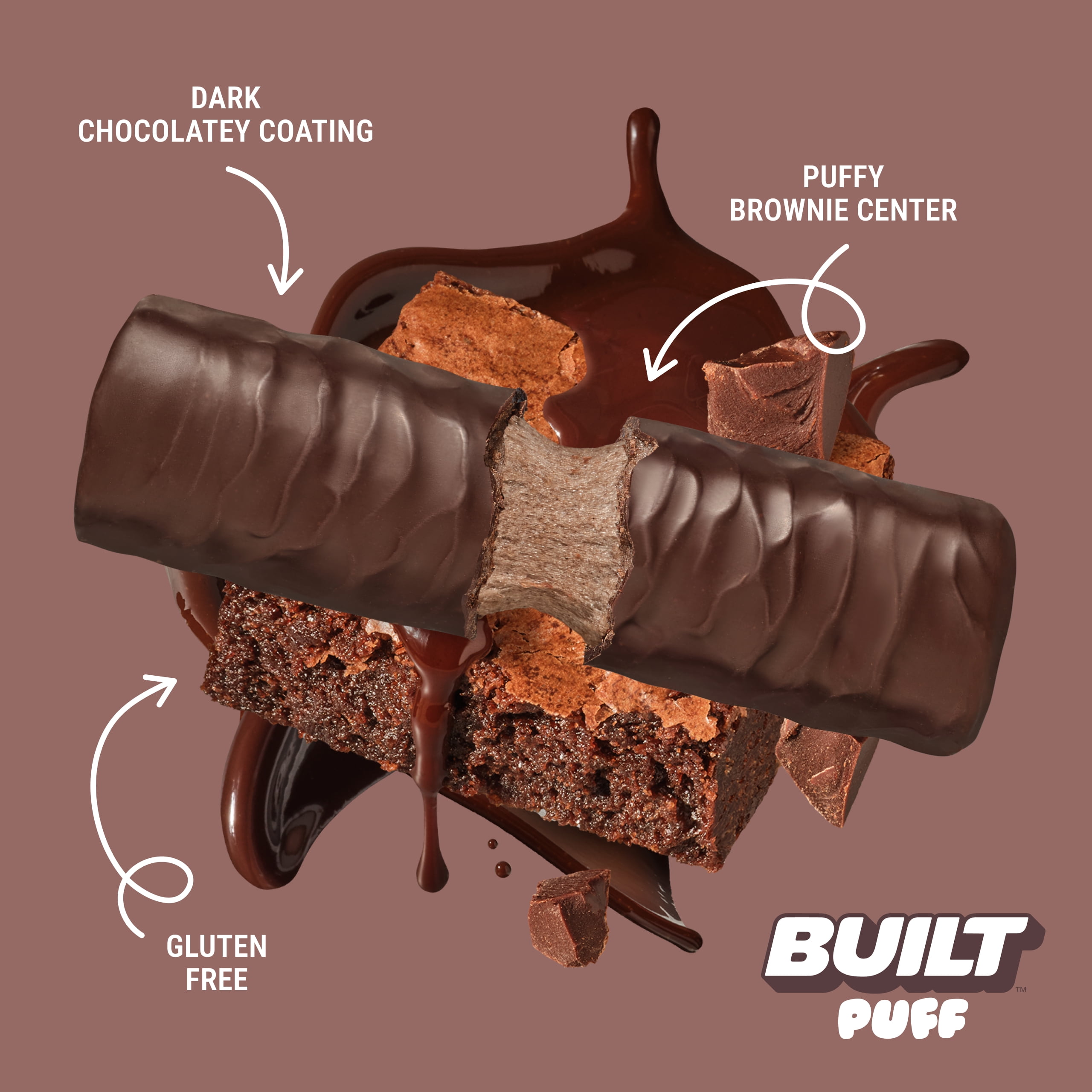 (2 pack) BUILT Puff Protein Bar, Brownie Batter, 17g Protein, Collagen, 140 Calories, Single 1.41 oz Bar