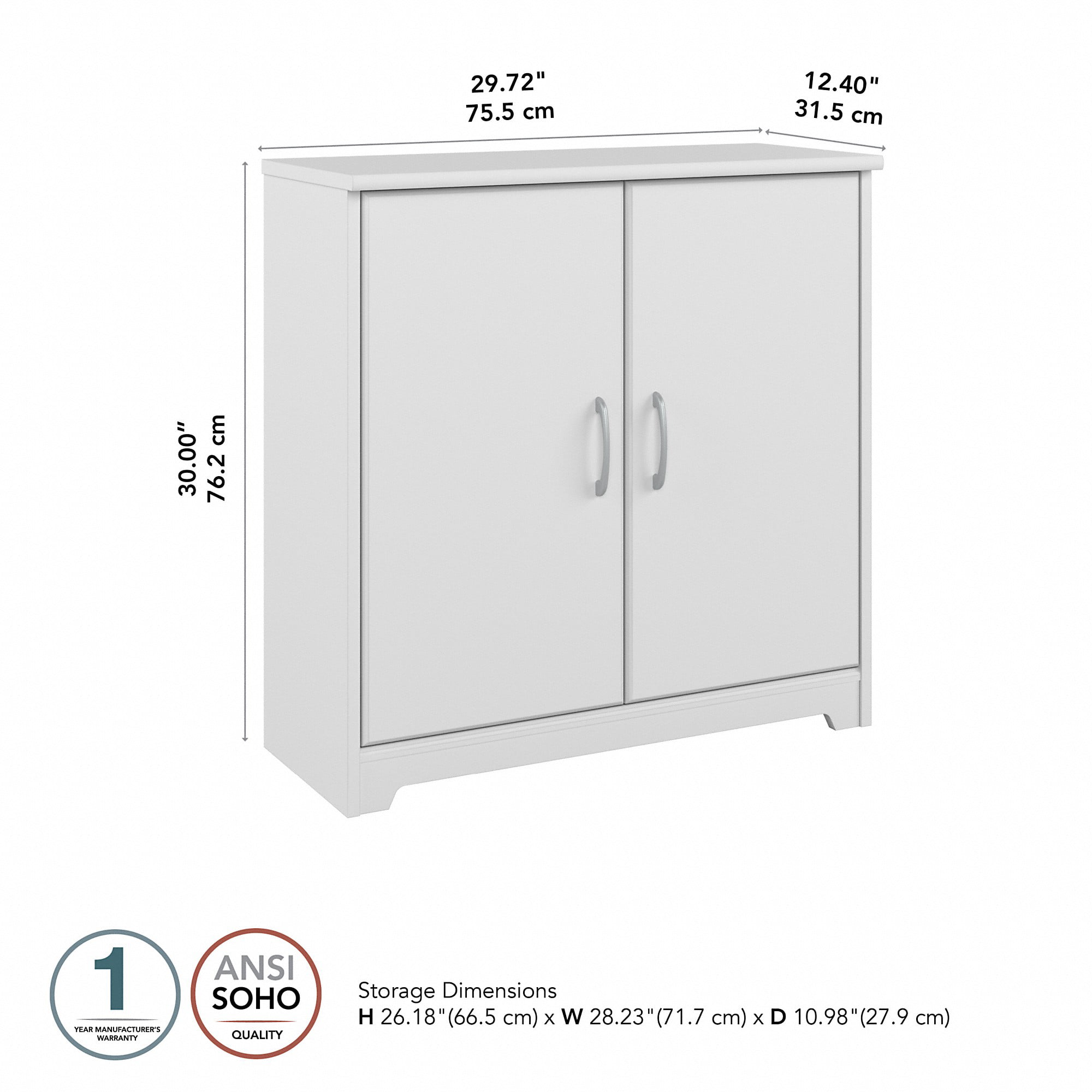 Bush Cabot Small Bathroom Storage Cabinet with Doors in Heather Gray