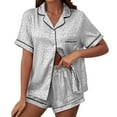 thumbnail image 1 of Vente de Liquidation 2025 Ensembles de Pyjama pour Femmes Satin Imprimé Vêtements de Maison Manches Courtes Col à Revers Pyjamas Confortables Multicolores, 1 of 7