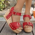 thumbnail image 2 of Rokment Chunky Heeled Platform Sandals for Women Ladies 2026 Trendy Casual Leather Studded Buckles Open Toe Ankle Strap Extra Wedge High Heels Dress Summer Shoes Red Size 9.5, 2 of 7