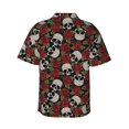 thumbnail image 3 of Daiia Red Rose Skull Hawaiian Shirt for Men Gentle Cotton Regular Short Sleeve Casual-Large, 3 of 9