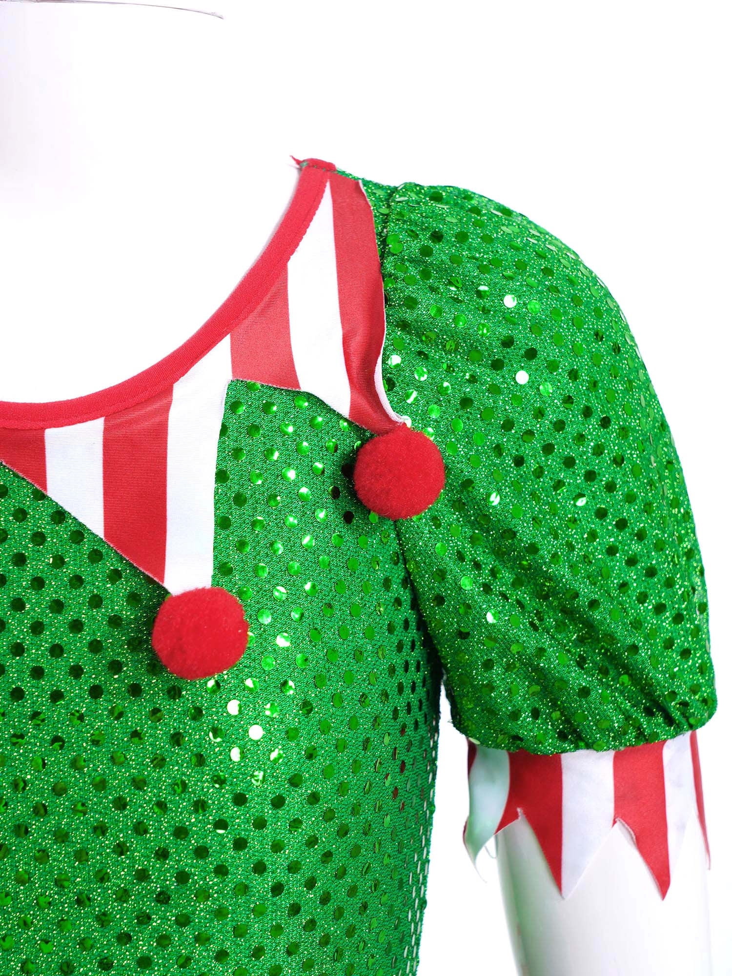 YiZYiF Kids Girls Christmas Elf Costume Figure Ice Skating Ballet Dance Tutu Dress with Hat Dancewear Green-A 2