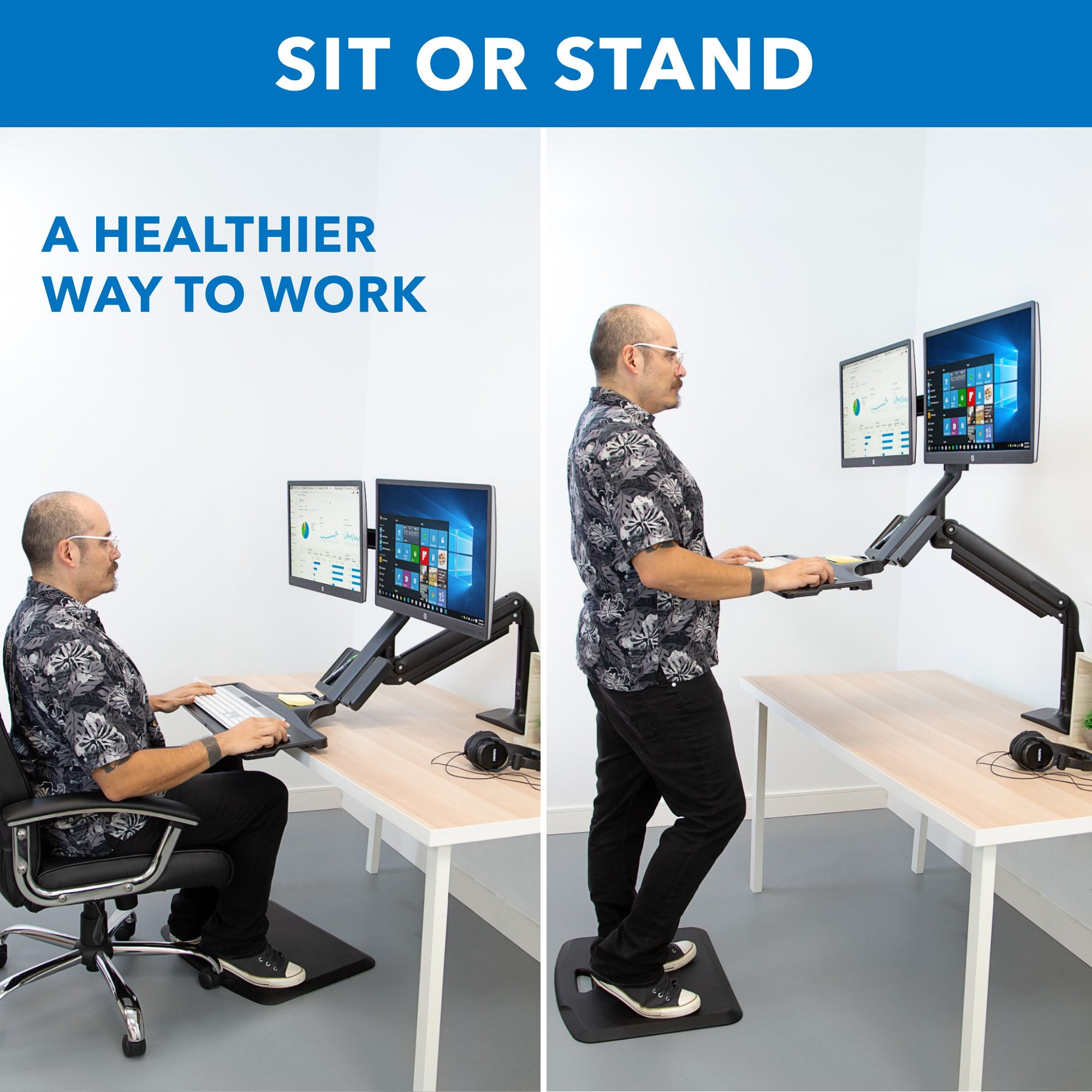 Mount-It! Dual Monitor Sit Stand Desk Mount with USB 3.0 Ports | Fits 17-27 Inch Screens