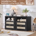 thumbnail image 4 of Rattan Nightstand, Boho Bedside Table with Open Shelf 2 Drawers, Rattan End Table Nightstand, Rattan Bedside Table with Charging Station, for Bedroom, Black, 4 of 9