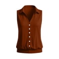 thumbnail image 7 of ClodeEU Women's Lapel Collar V Neck Sleeveless Button Down Blouse,Casual Loose Shirt With Stretch Hem Brown,Women's Plus XL, 7 of 7