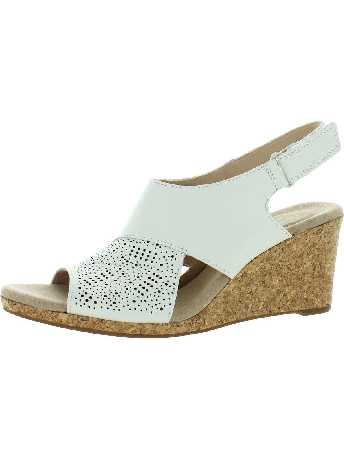 Clarks Womens Lafley Joy Leather Open Toe Wedge Sandals