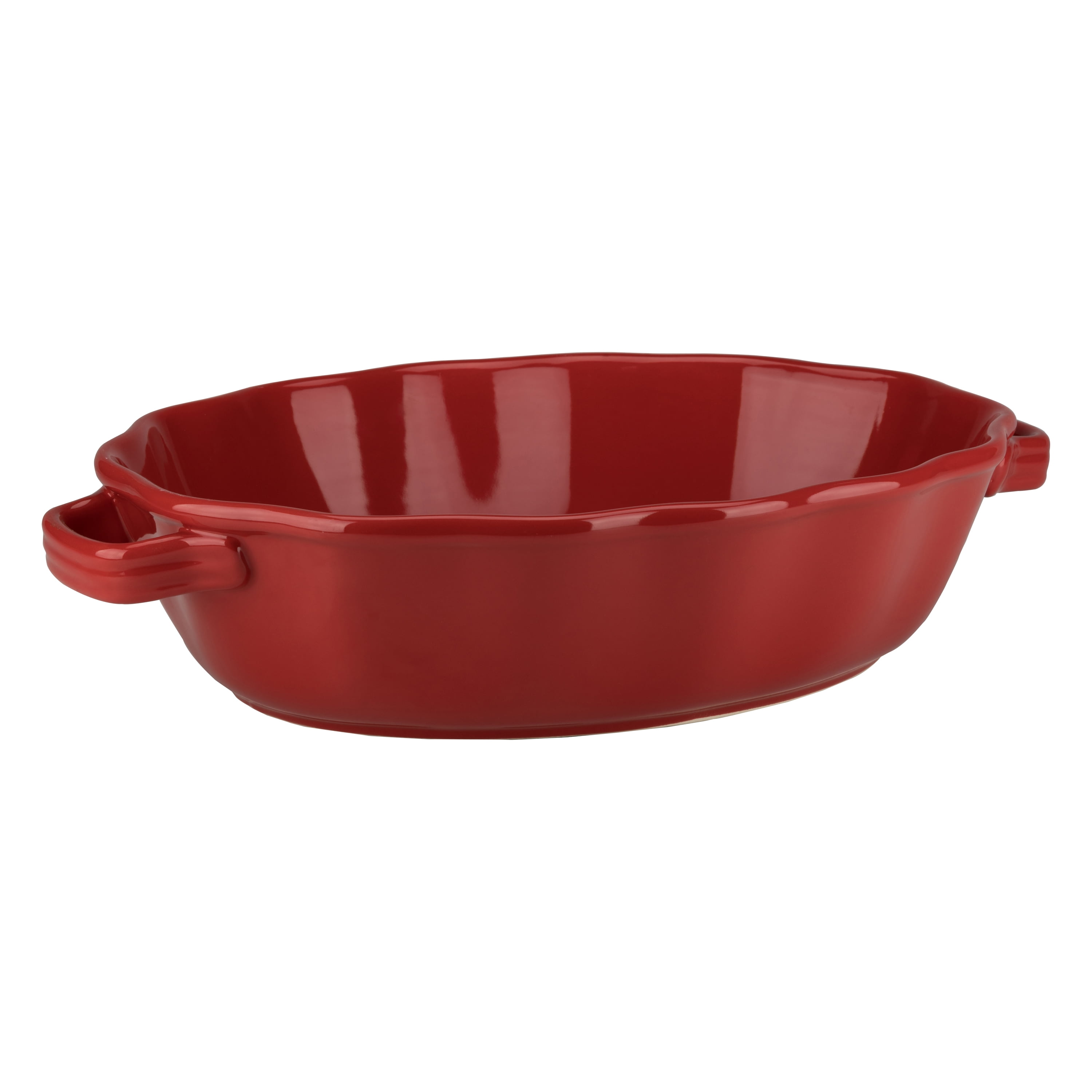 10 Strawberry Street Ruffled Oval Ceramic Bakers Set of 2, Red