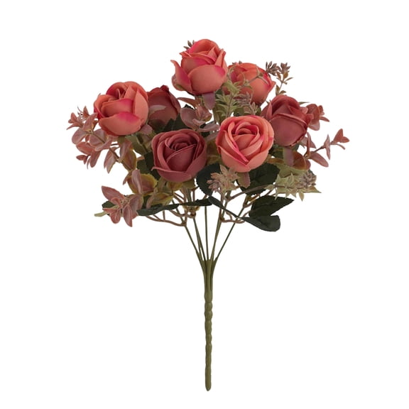 1 Bouquet Artificial Roses Flowers– 12" Burgundy Rose Silk Flowers with Stems Realistic Fake Rose Bouquet for Wedding Arrangements Table Vase Centerpieces Home Event Decor, Fall Orange