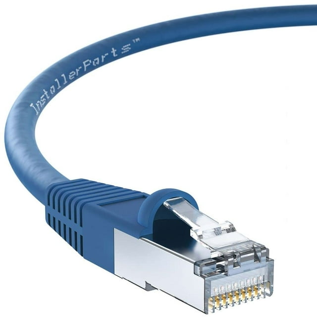 InstallerParts (5 Pack) Ethernet Cable CAT5E Cable Shielded (FTP) Booted 35 FT - Blue - Professional Series - 1Gigabit/Sec Network/Internet Cable, 350MHZ