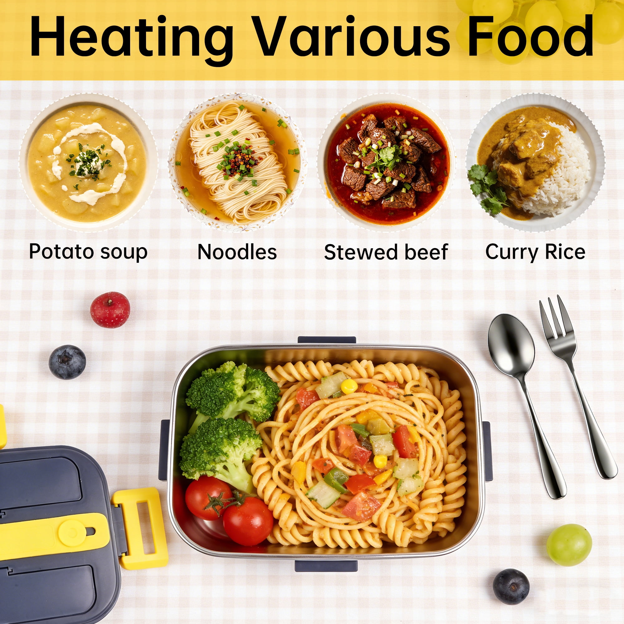 Electric Lunch Box Food Heater, 1.8L Portable Heated Lunch Box for Adults, 75W Fast Heating Food Warmer, 12V/24V/110-230V for Car Truck Office Travel (Blue)