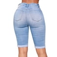 thumbnail image 2 of Women Mid Rise Elastic Zip Skinny Denim Knee Length Curvy Stretch Shorts Jeans, 2 of 7