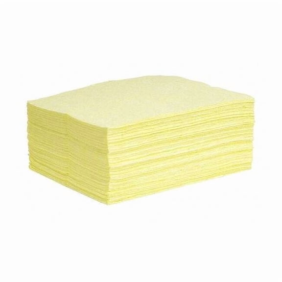 Sorbent Pad, 15 gal, 15 in x 19 in, Harsh Chemicals, Yellow, 100 PK YPB100S