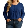 thumbnail image 2 of FAHUOMU Women's Plus Size Top Long Sleeve Button Up Crewneck Waffle Shirts Fall Fashion Lightweight Clothes, 2 of 7