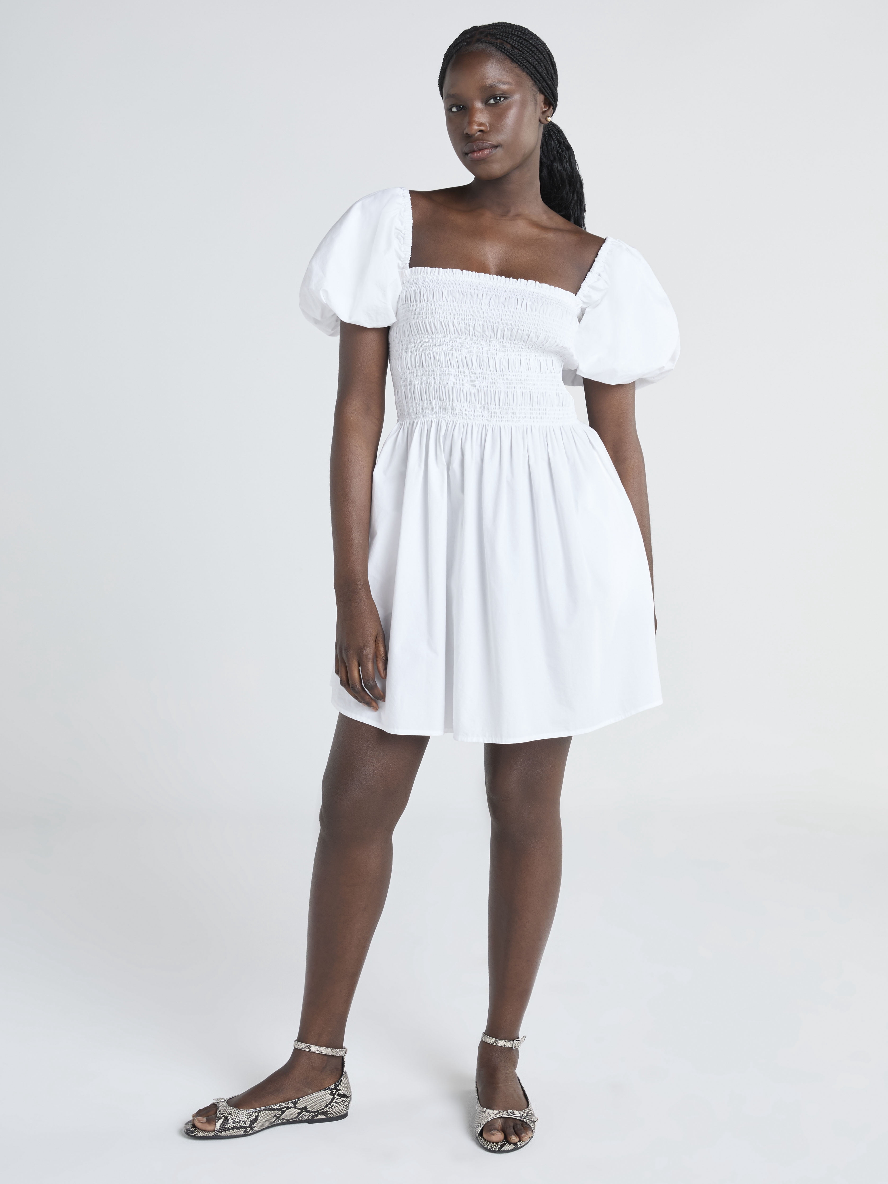 Scoop Women’s and Women's Plus Cotton Smocked Mini Dress with Puff Sleeves, Sizes XS-4X