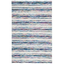 SAFAVIEH Marbella Roland Striped Area Rug, Ivory/Blue, 6' x 9'