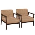 thumbnail image 1 of Costway 2PCS Accent Chair Button Tufted Mid-century Modern Lounge Chair with Armrest Brown, 1 of 9