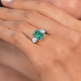 thumbnail image 4 of Gem Stone King 925 Sterling Silver and 10k Yellow Gold Green Malachite and White Moissanite 3 Stone Engagement Ring for Women (6.13 Cttw, Emerald Cut Cut 10X8MM, Size 9), 4 of 4