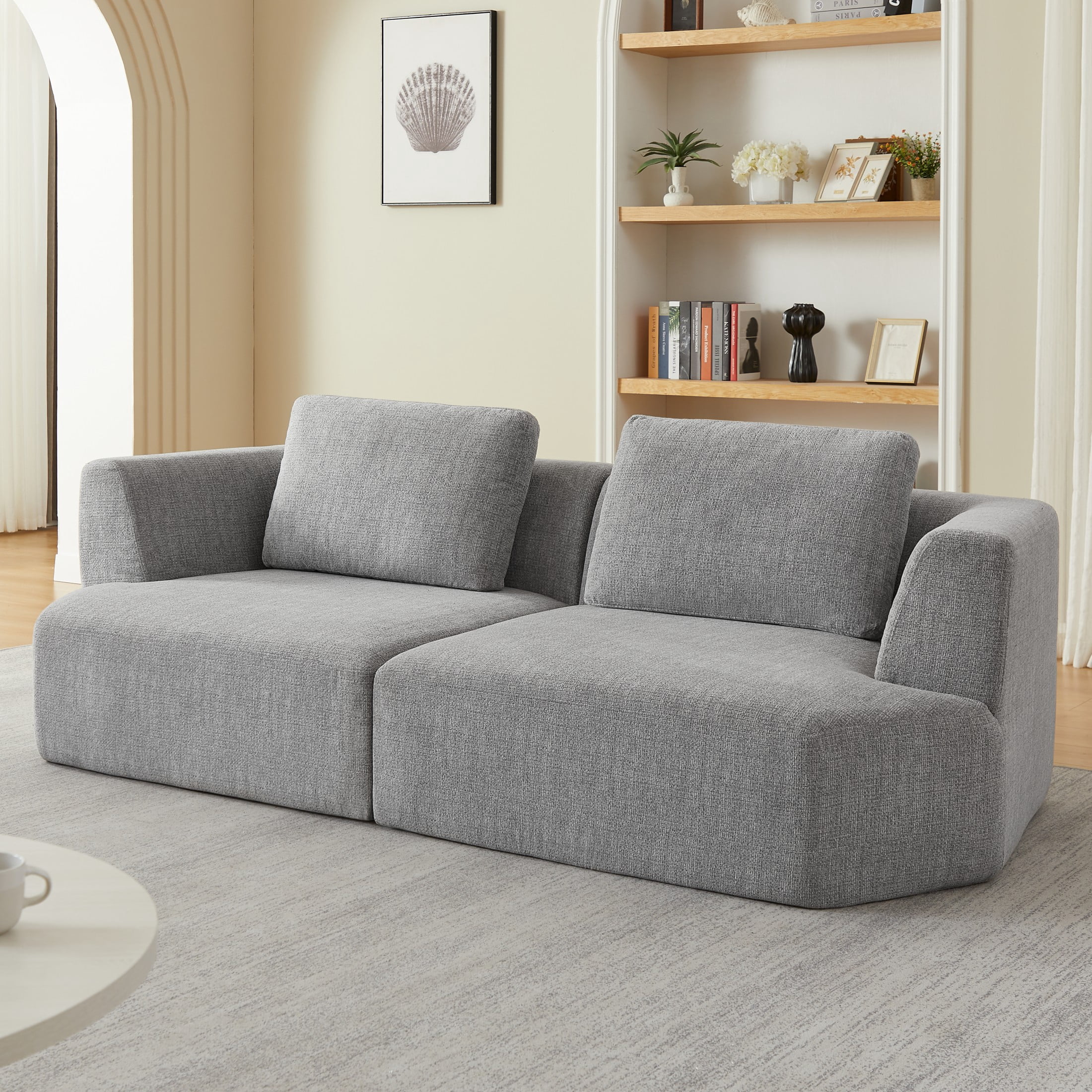Aukfa 99-inch 3 Seater Sofa, Chenille Boneless Modular Couch with 2 Pillows, Gray