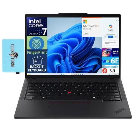 Lenovo T14 Gen 5 AI Powered Laptop 14.0in IPS WUXGA Display (Intel Core Ultra 7 155U, 32GB DDR5, 256GB PCIe SSD, Intel Graphics, Win 11 Home) w/Microsoft 365 Personal , DKZ USB Port Expander