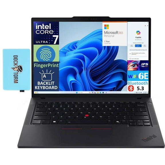 Lenovo T14 Gen 5 AI Powered Laptop 14.0in IPS WUXGA Display (Intel Core Ultra 7 155U, 64GB DDR5, 1TB PCIe SSD, Intel Graphics, Backlit KB, Win 11 Pro) w/Microsoft 365 Personal , DKZ USB Port Expander