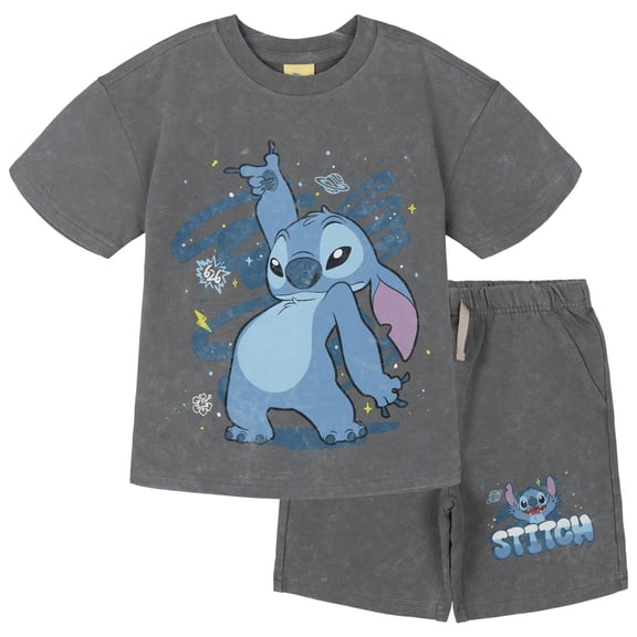 Disney Lilo & Stitch Big Boys' 2-Piece T-Shirt and Shorts Set Optic Grey Stitch