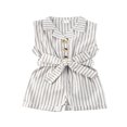 thumbnail image 2 of Combinaison à Col Rabattu Jambe Large Bébé Fille Romper avec Bande Ceinture Sans Manches, 2 of 7