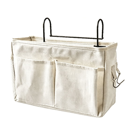 XIBUFE Bedside Caddy Organizer,Heavy Duty Bedside Hanging Storage Bag,Multi-Function Caddy for Bunk Bed Hospital Beds Dorm Bed Rails,Holders Books Glasses Phones Magazine(White)11.4X4.1X7.48"