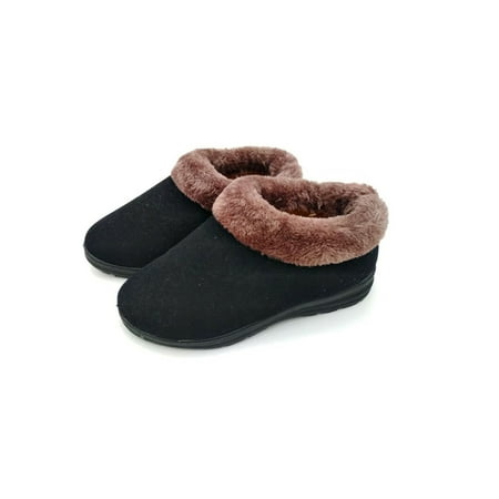 

Frontwalk Ladies Flats Fuzzy Collar Winter Shoes Plush Lining Warm Casual Shoe Walking Breathable Women Slip On Black 8