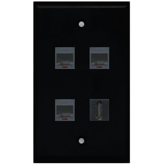 Ultra Spec Cables 3 Port Phone RJ11-12 HDMI Wall Plate Solid Black