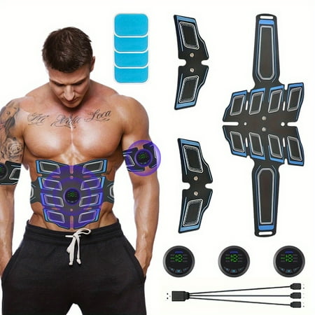 EMS Multi-Functional Muscle Stimulator Set - 1 Abdominal Belt+2 Arms+3 Hosts+Gel Pads, 6 Modes 18 Strength USB Charging for Arm/Abdomen/Thigh
