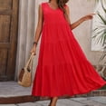 thumbnail image 3 of Vestido elegante de lino con cuello en V para mujer - Dobladillo escalonado, corte holgado, para vacaciones/casual, mezcla transpirable - Diseño de color liso, 3 of 6