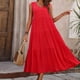 thumbnail image 3 of Vestido elegante de lino con cuello en V para mujer - Dobladillo escalonado, corte holgado, para vacaciones/casual, mezcla transpirable - Diseño de color liso, 3 of 6